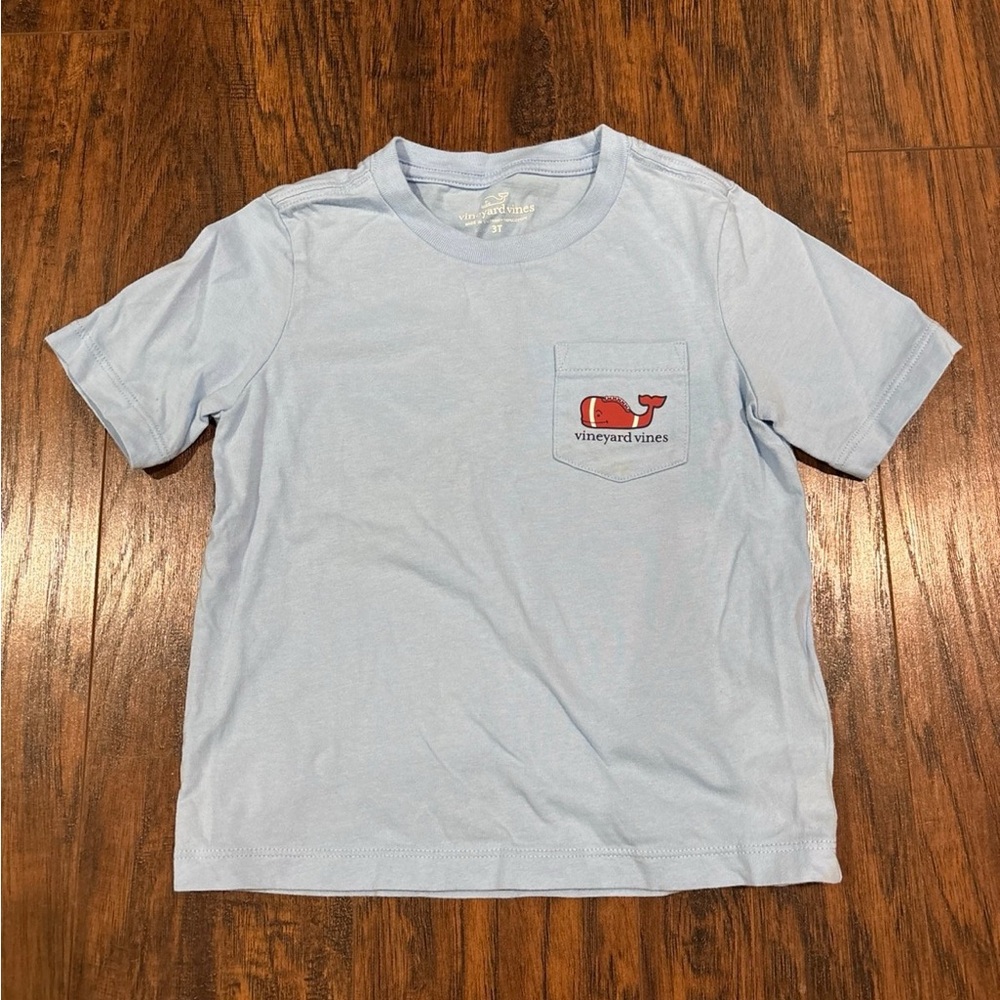 Vineyard Vines Sky Blue Kids Tee with Red Logo